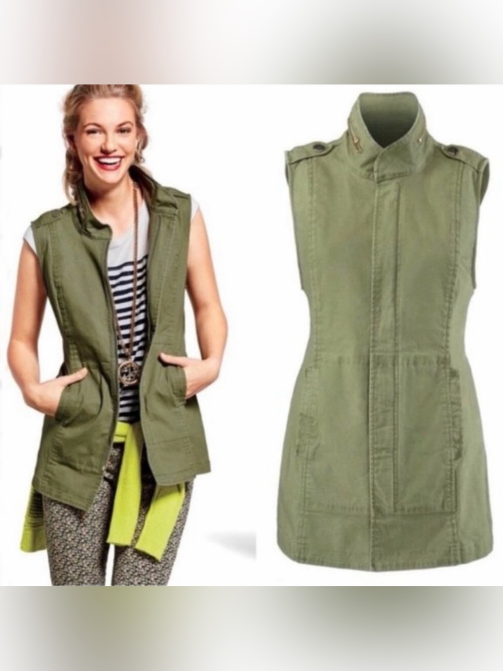 CAbi #5101 Olive Green Sleeveless Utility Vest